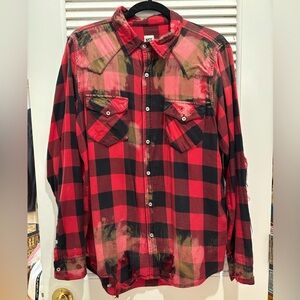 NSF heavily distressed cotton plaid button up Size L